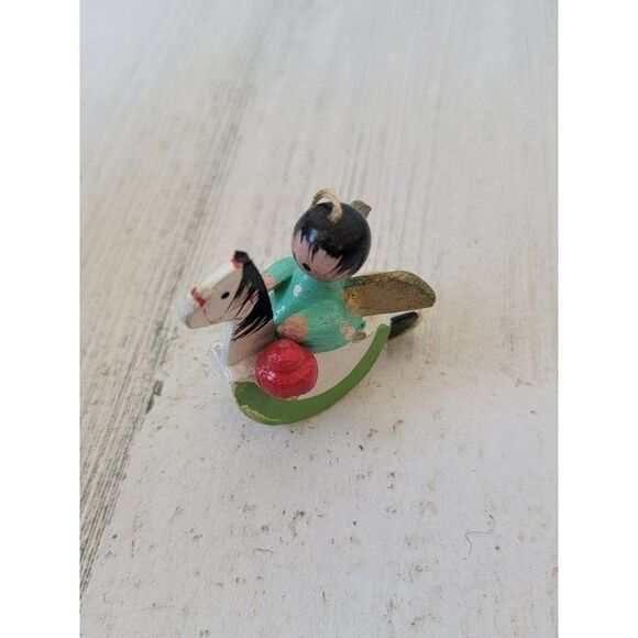 Wooden vintage Angel mini ornament rocking horse Pinecone Xmas - Picture 1 of 3